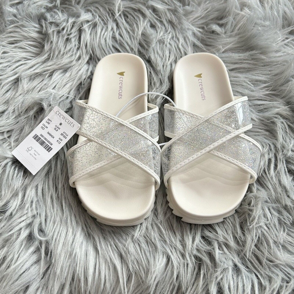 J‎ Crew Crewcuts Little Girl K12 Slip On Pool Glitter Jelly Sandals White $45